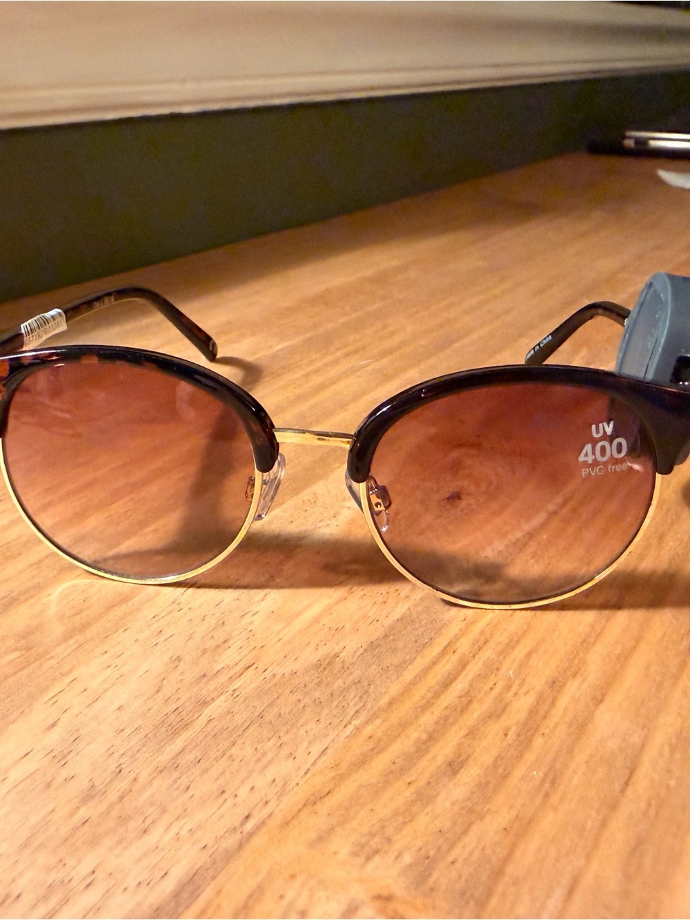 Brown and Gold Semi-Rimless Sunglasses - UV400